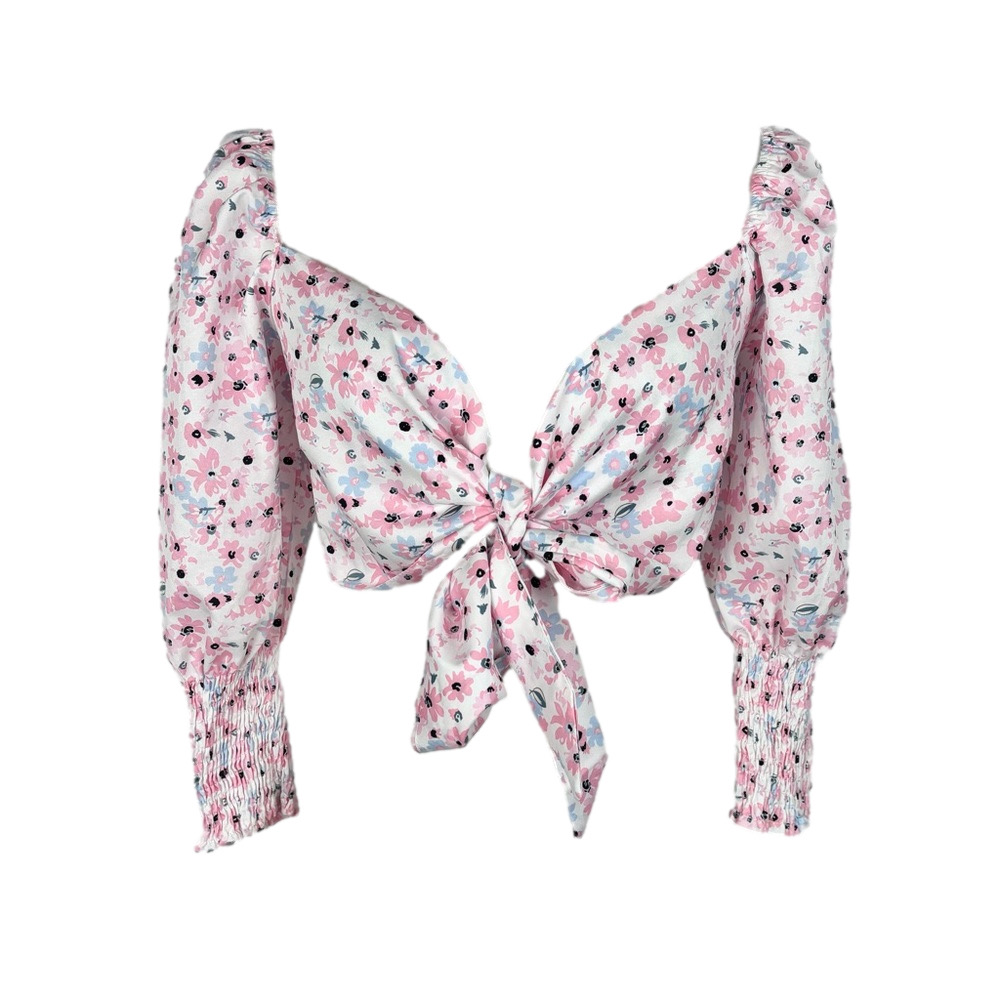White and pink floral crop top